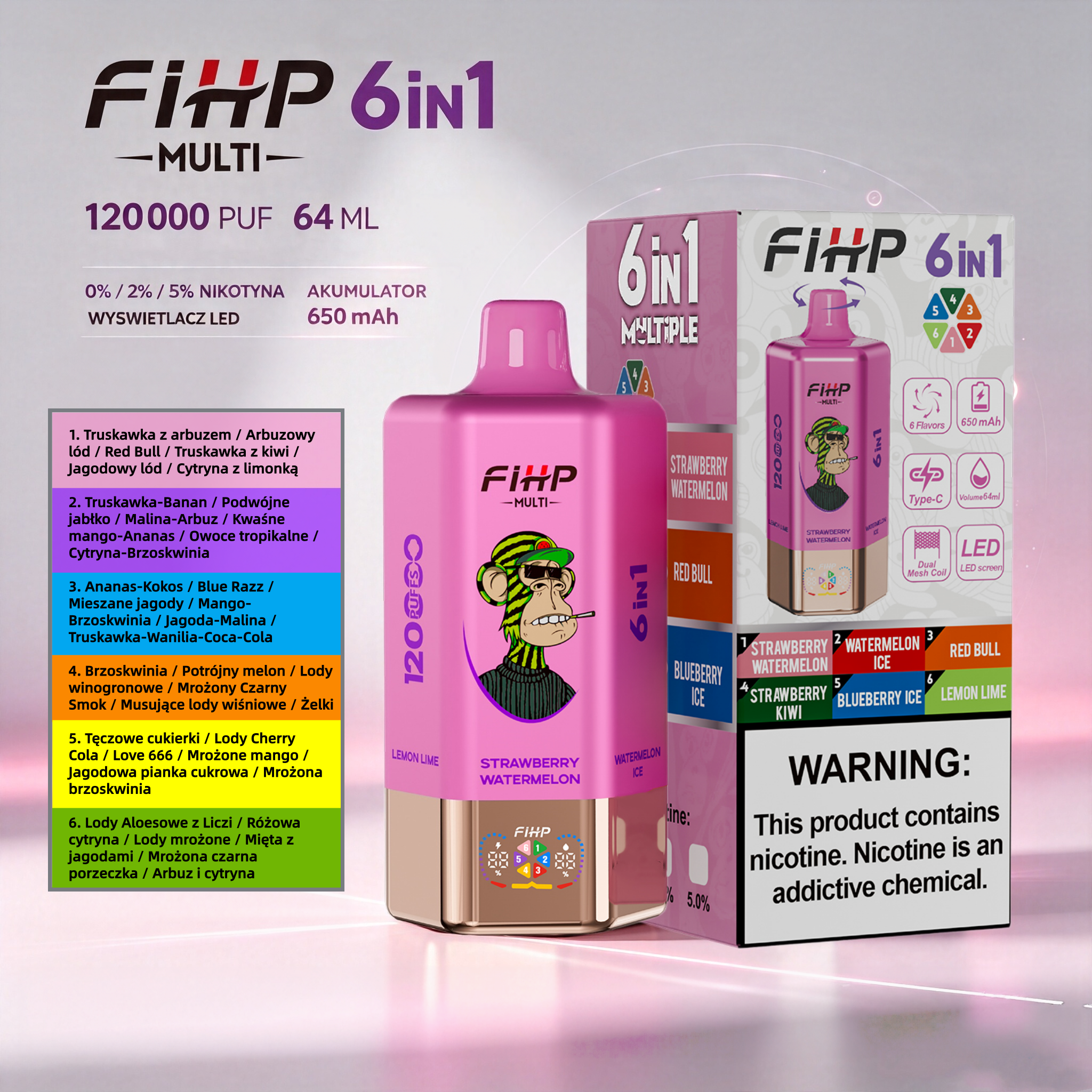FIHP 120k Puffs 6w1 Multi smaki Vape(120 000 zaciągnięć)
