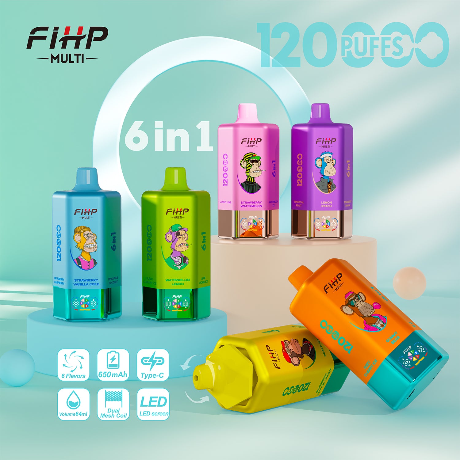 FIHP 120k Puffs 6w1 Multi smaki Vape(120 000 zaciągnięć)